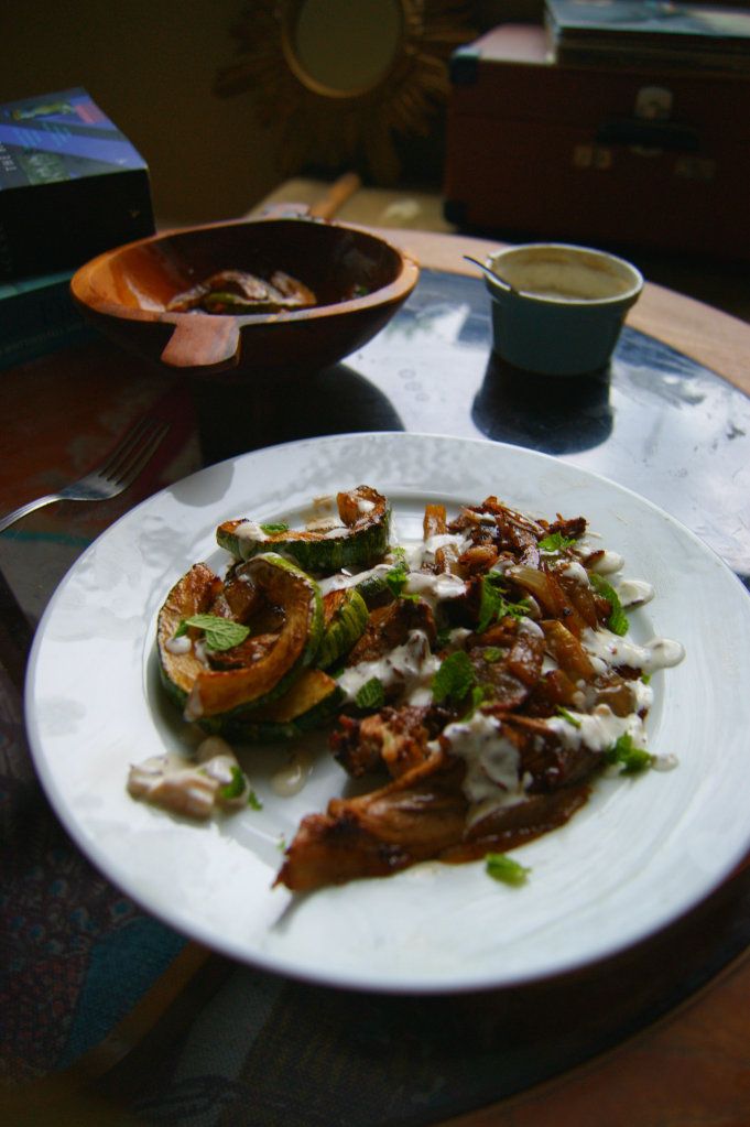 Roast Lamb with Caramelised-Butter Marrow and Spicy Yoghurt Sauce