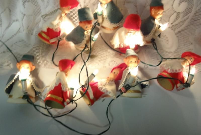 Vintage Christmas Holiday Light Set Santa Helpers 10 Elves Elf Pixie String