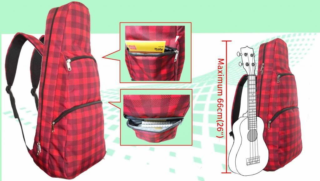 26" Checker Tenor Ukulele Musical Intrument Case Gig Bag Backpack