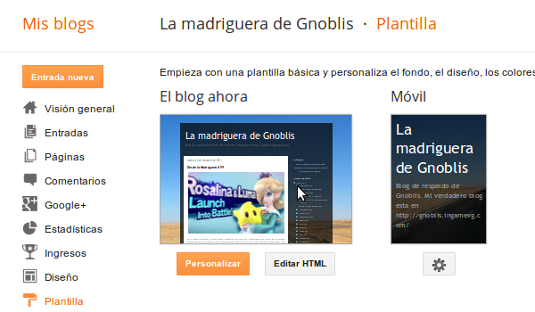 Panel de control de Blogger