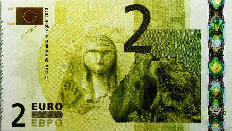 Tres Rare Billet Neuf 2 Euro Prehistoire 2013 Numeroté Nouvelle